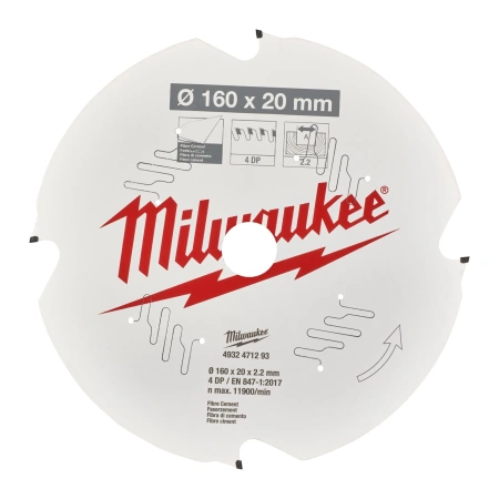Пильный диск Milwaukee для циркулярной пилы по фиброцементу 160x20x2,2 4 зуба  (Арт. 4932471293)