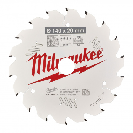 Пильный диск Milwaukee для циркулярной пилы по дереву 140x20x1,6 18 зубов  (Арт. 4932471310)