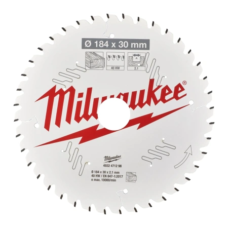 Пильный диск Milwaukee для циркулярной пилы по дереву 184x30x2,1 40 зубов  (замена для 4932352328) (Арт. 4932471298)