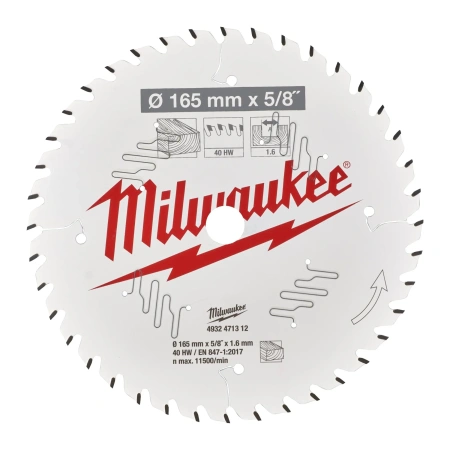 Пильный диск Milwaukee для циркулярной пилы по дереву 165x15.87x1.6 40 зубов  (замена для 4932352314) (Арт. 4932471312)