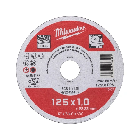 Тонкий отрезной диск по металлу Milwaukee SCS41 / 125х1х22,2  (Арт. 4932451477)