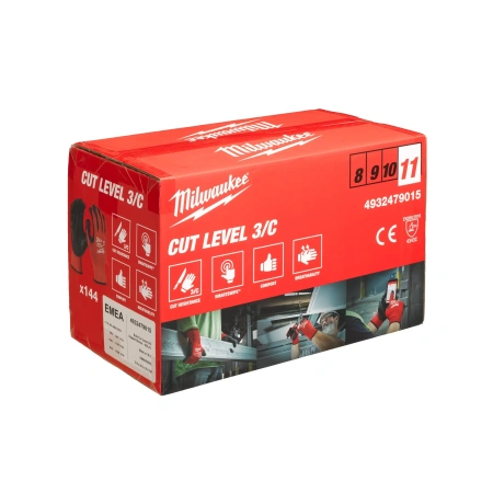 Перчатки Milwaukee Cut Level с защитой от минимальных рисков, уровень защиты C/3, размер XXL/11 (144 пары) (Арт. 4932479015)