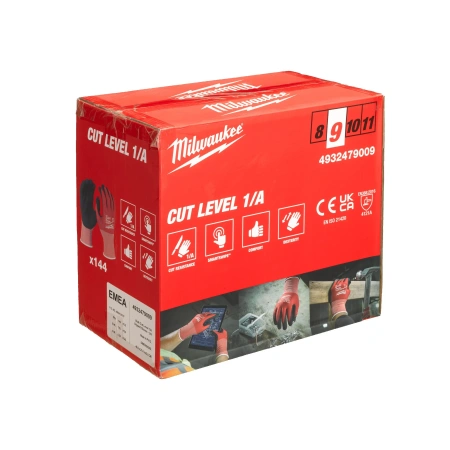 Перчатки Milwaukee Cut Level с защитой от минимальных рисков, уровень защиты A/1, размер L/9 (144 пары) (Арт. 4932479009)