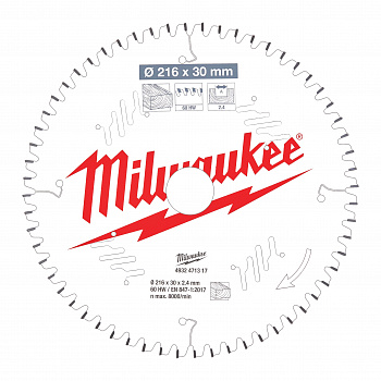 Пильный диск Milwaukee для торцовочной пилы по дереву 216x30x2,4 60 зубов  (Арт. 4932471317)
