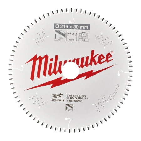 Пильный диск Milwaukee для торцовочной пилы по металлу и пластику 216x30x2,4 80 зубов  (замена для 4932352841) (Арт. 4932471319)