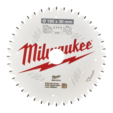 Пильный диск Milwaukee для торцовочной пилы по дереву 190x30x2,4 40 зубов  (замена для 4932459544) (Арт. 4932471314)