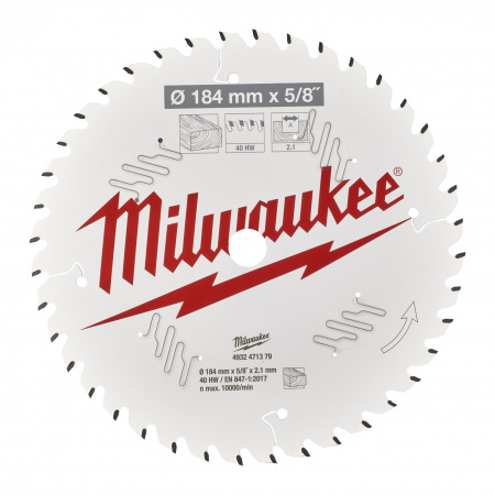 Пильный диск Milwaukee для циркулярной пилы по дереву 184x15.87x2,1 40 зубов  (Арт. 4932471379)