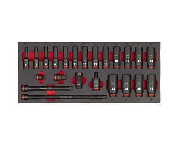 Набор головок ударных удлиненных Milwaukee 3/8'' (23 шт) (6, 7, 8, 9, 10, 11, 12, 13, 14, 15, 16, 17, 18, 19, 20, 21, 22) в ложементе (Арт. 4932493390)