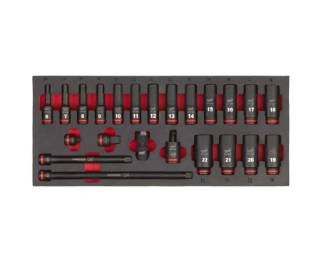 Набор головок ударных удлиненных Milwaukee 3/8'' (23 шт) (6, 7, 8, 9, 10, 11, 12, 13, 14, 15, 16, 17, 18, 19, 20, 21, 22) в ложементе (Арт. 4932493390)