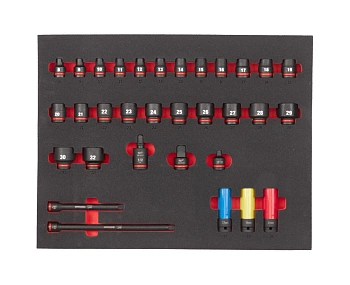 Набор головок ударных Milwaukee 1/2'' (32 шт) (8, 9, 10, 11, 12, 13, 14, 15, 16, 17, 18, 19, 20, 21, 22, 23, 24, 25, 26, 27, 28, 29, 30, 32, автомобильные 17, 19, 21) в ложементе (Арт. 4932493392)
