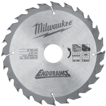 Пильный диск Milwaukee для циркулярной пилы по дереву 165x30x1,8 24 зуба  (Арт. 4932399909)