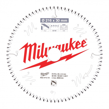 Пильный диск Milwaukee для торцовочной пилы по металлу и пластику 216x30x2,4 80 зубов  (Арт. 4932471319)