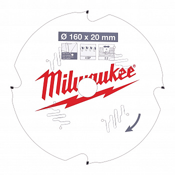 Пильный диск Milwaukee для циркулярной пилы по фиброцементу 160x20x2,2 4 зуба  (Арт. 4932471293)