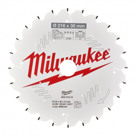 Пильный диск Milwaukee для торцовочной пилы по дереву 216x30x2,4 24 зуба  (Арт. 4932471315)