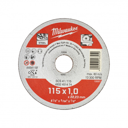 Тонкий отрезной диск по металлу Milwaukee SCS41 / 115х1х22,2  (Арт. 4932451474)