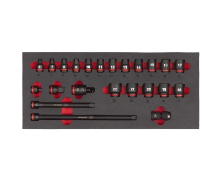 Набор головок ударных Milwaukee 3/8'' (23 шт) (6, 7, 8, 9, 10, 11, 12, 13, 14, 15, 16, 17, 18, 19, 20, 21, 22) в ложементе (Арт. 4932493388)