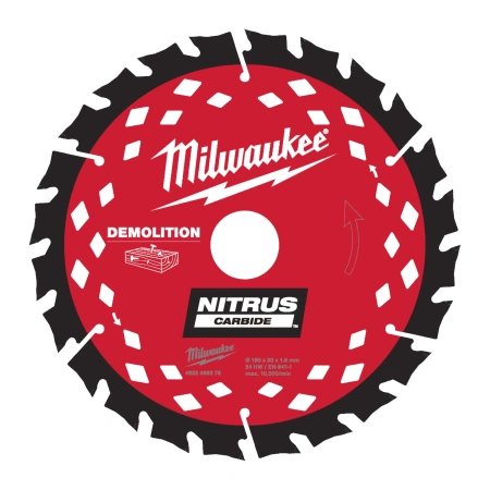 Пильный диск Milwaukee NITRUS для циркулярной пилы по дереву с гвоздями 190x30x1,8 24 зуба (Арт. 4932499376)