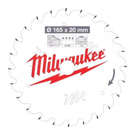 Пильный диск Milwaukee для циркулярной пилы по дереву 165x20x1.6 24 зуба  (Арт. 4932471931)