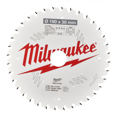 Пильный диск Milwaukee для циркулярной пилы по дереву 190x30x1,6 36 зубов  (Арт. 4932471301)