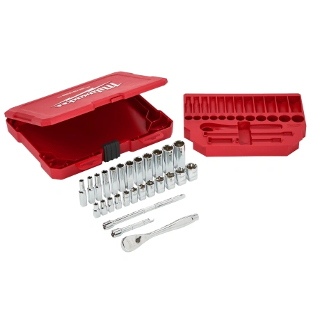 Набор метрических головок с воротком Milwaukee 1/4'' (28 предметов)  (Арт. 4932464943)