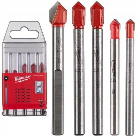 Набор сверл по стеклу и плитке Milwaukee GENII 4/5/6/6/8мм (5 шт) (Арт. 4932479948)