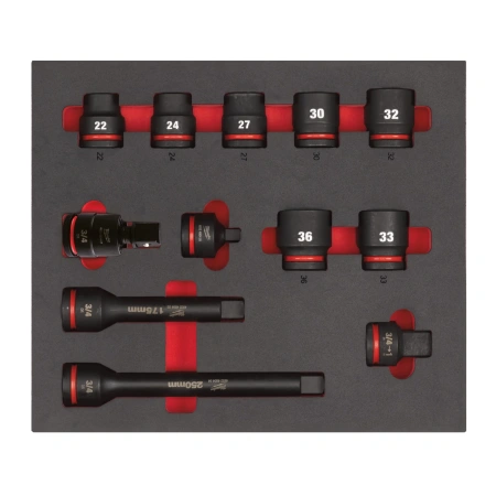 Набор головок ударных Milwaukee 3/4'' (12 шт) (22, 24, 27, 30, 32, 33, 36) в ложементе (Арт. 4932493396)