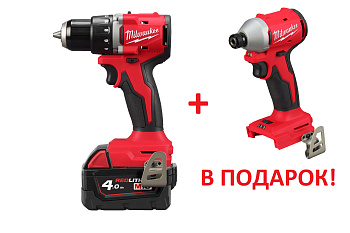 Аккумуляторная безударная дрель-шуруповерт Milwaukee M18 BLDDRC-402C + M18 BLIDR-0X В ПОДАРОК! (Арт. 4933492834/a)